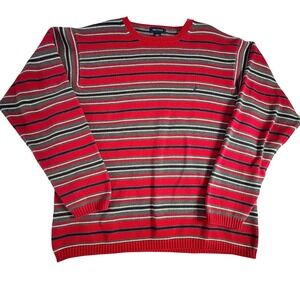 Nautica Mens Striped Crew‎ Neck Sweater Red Gray White Blue XL Cotton